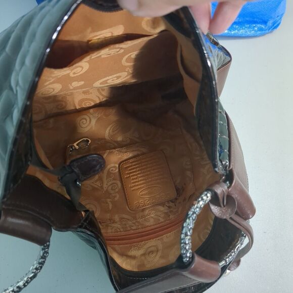 Brighton CHER Croc Patent Leather Brown Shoulder Bag purse - Picture 2 of 5